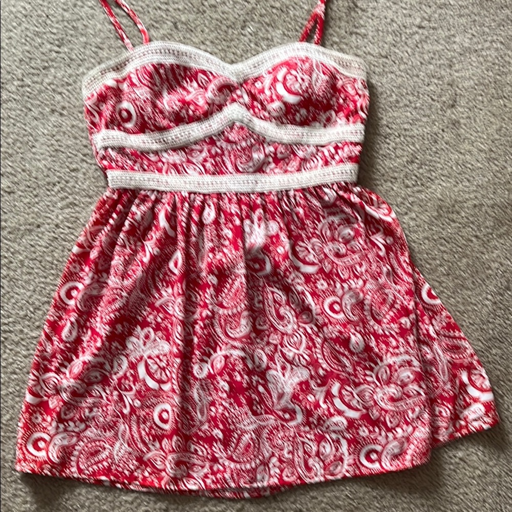 Red and White Paisley Top